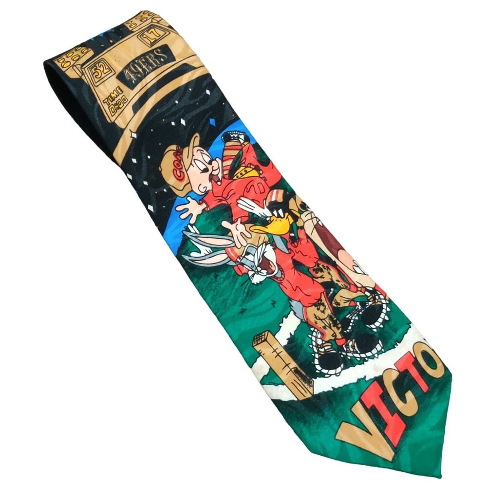 Vintage Looney Tunes Mens Neck Tie 49ers Warner Brothers 1993 NFL Football Tie